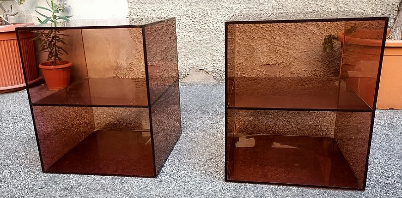 Coppia di Comodini in plastica arancioni con ripiano, anni '60 1