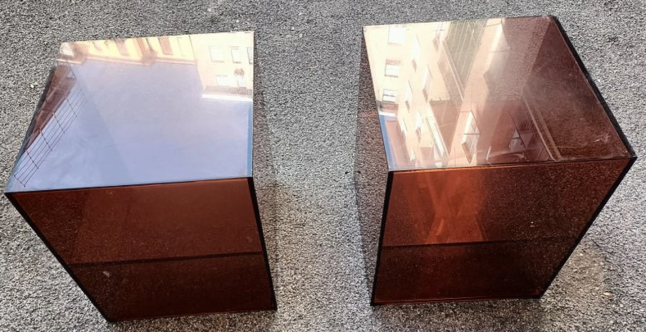 Coppia di Comodini in plastica arancioni con ripiano, anni '60 2