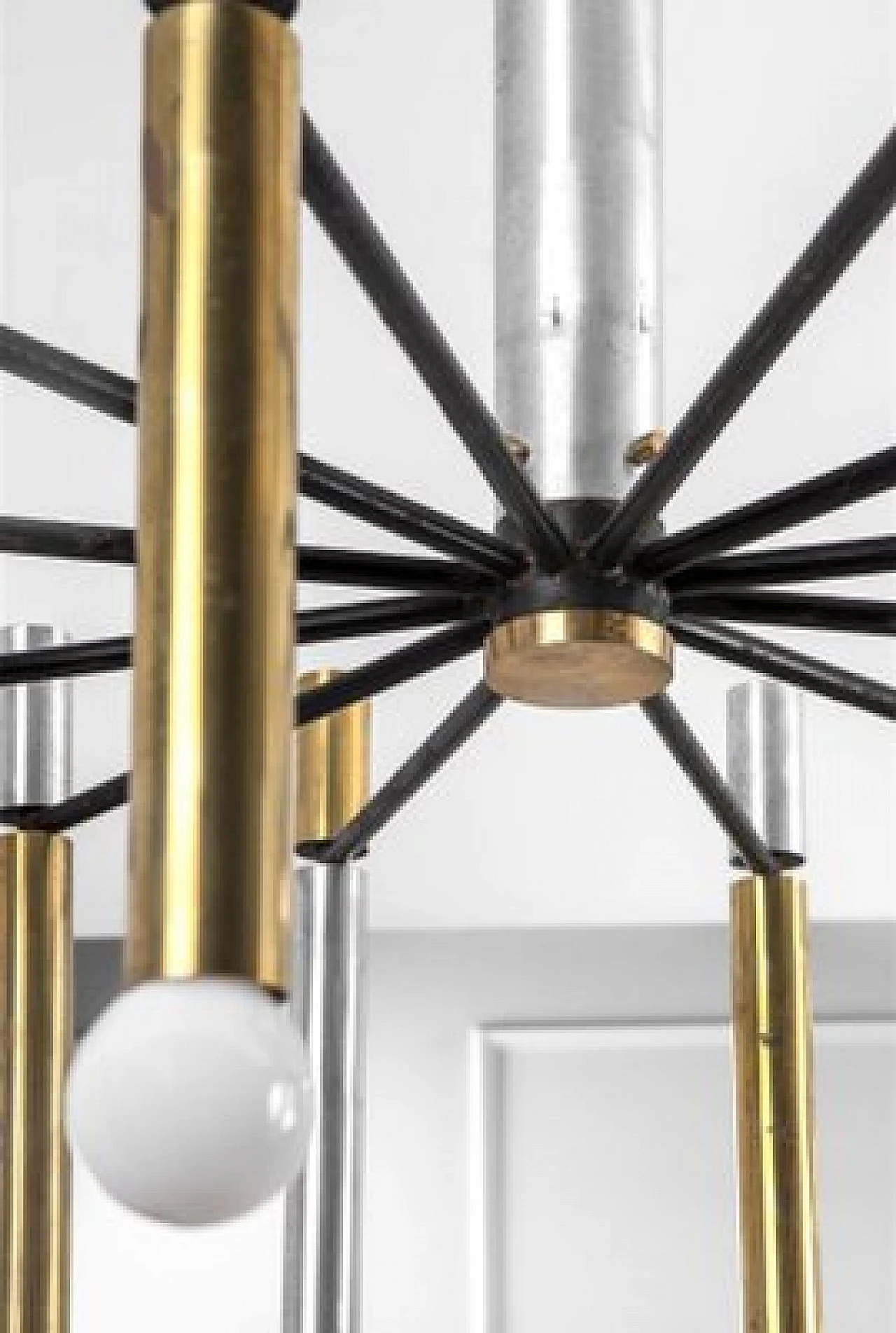 Lampadario 1147 in metallo cromato e ottone di Stilnovo, anni '50 3