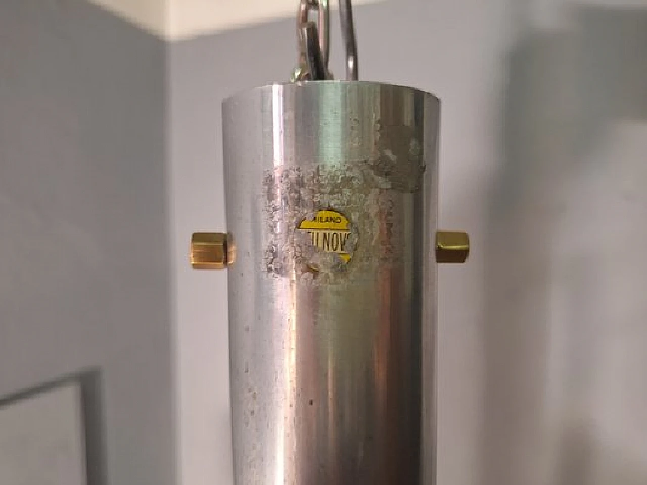 Lampadario 1147 in metallo cromato e ottone di Stilnovo, anni '50 9