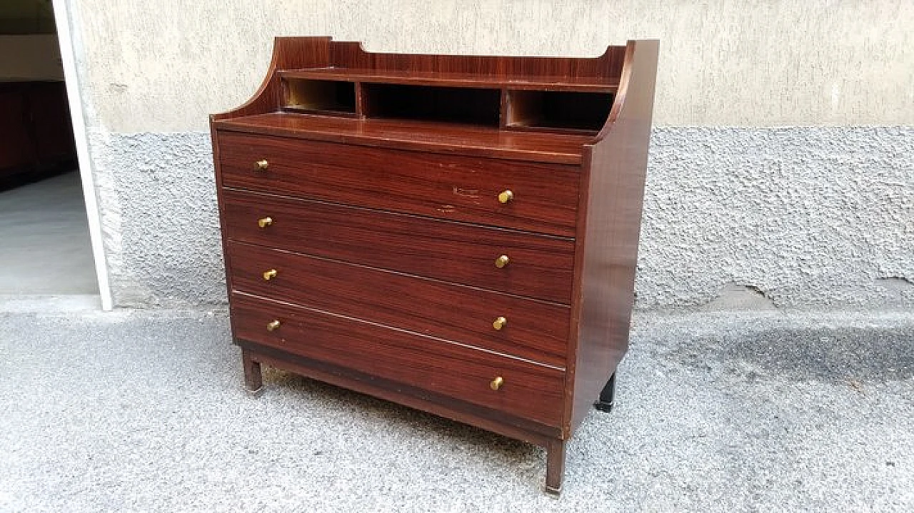 Cassettiera in legno scuro e ottone, anni '50 1
