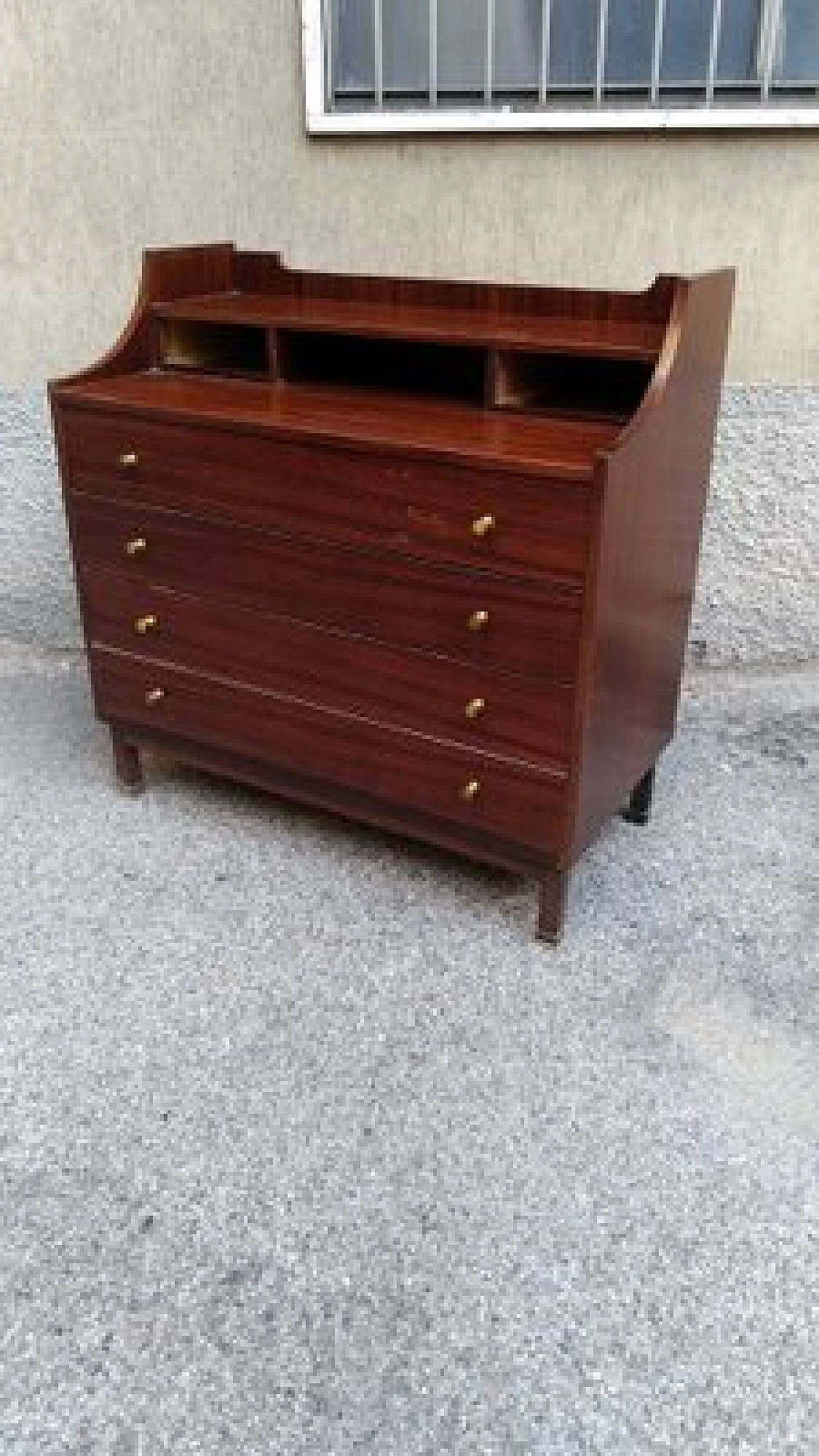 Cassettiera in legno scuro e ottone, anni '50 2