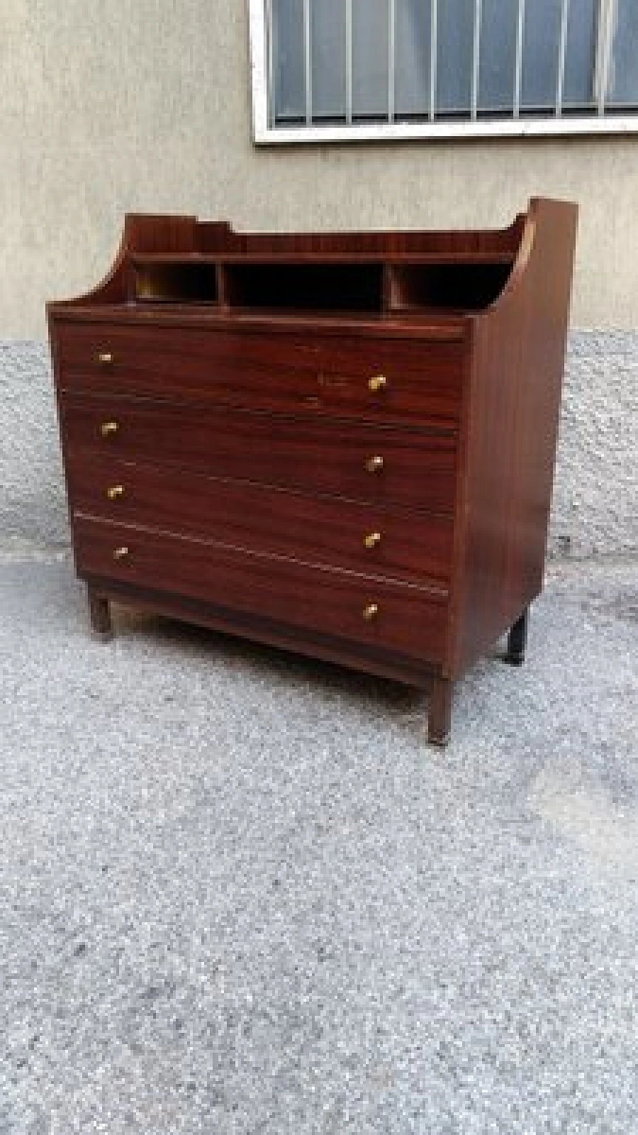 Cassettiera in legno scuro e ottone, anni '50 3