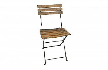 Folding garden chair in ash wood and iron, 1950s