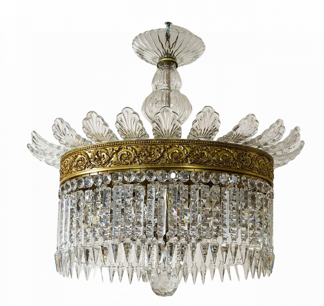 Crystal and chiselled bronze oval chandelier, 1930s 14