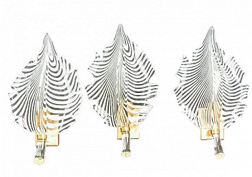 3 Murano glass leaf wall sconces, 1970s