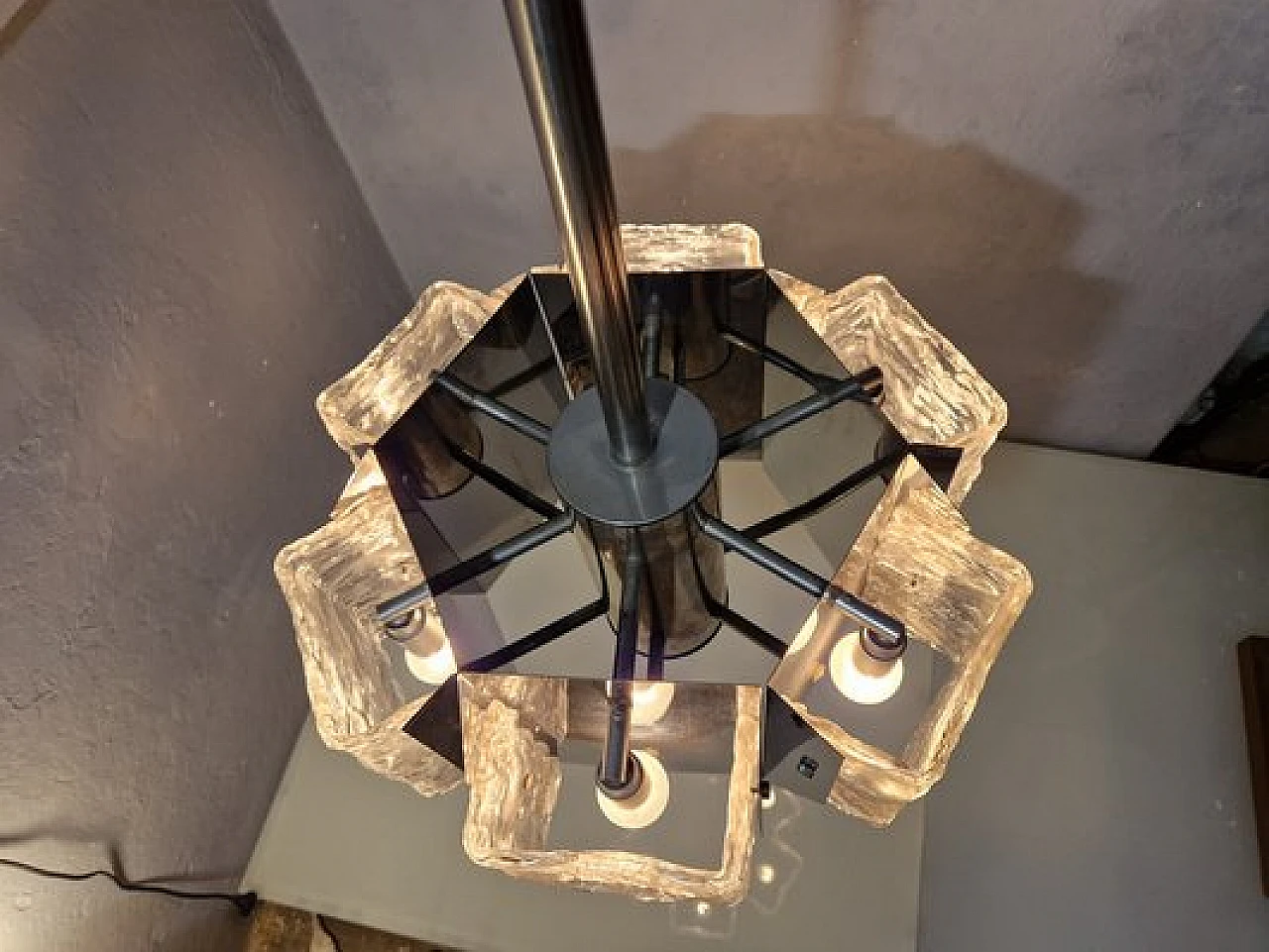 Lampadario in metallo cromato di Zeroquattro, anni '60 2