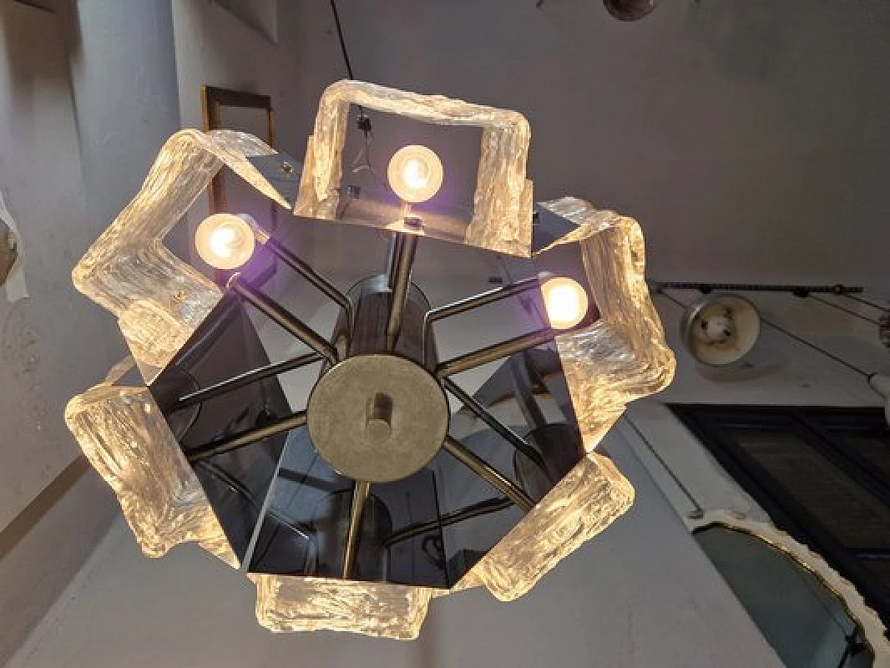 Lampadario in metallo cromato di Zeroquattro, anni '60 3