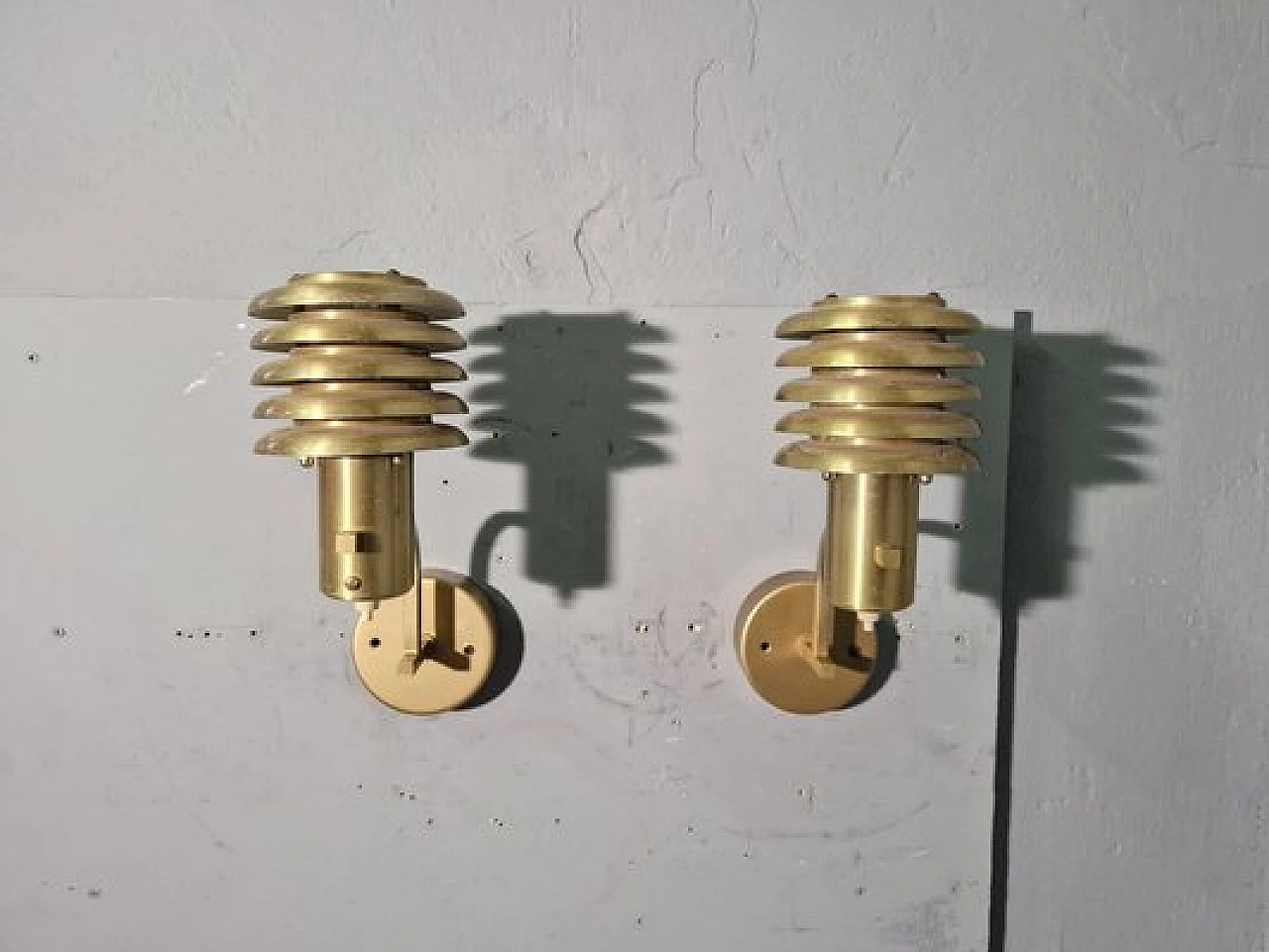 Pair of swedish wall lights in gilded brass, 1970s 1