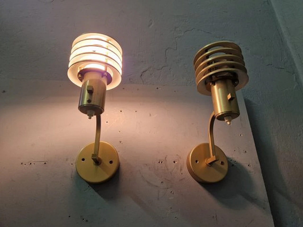 Pair of swedish wall lights in gilded brass, 1970s 2