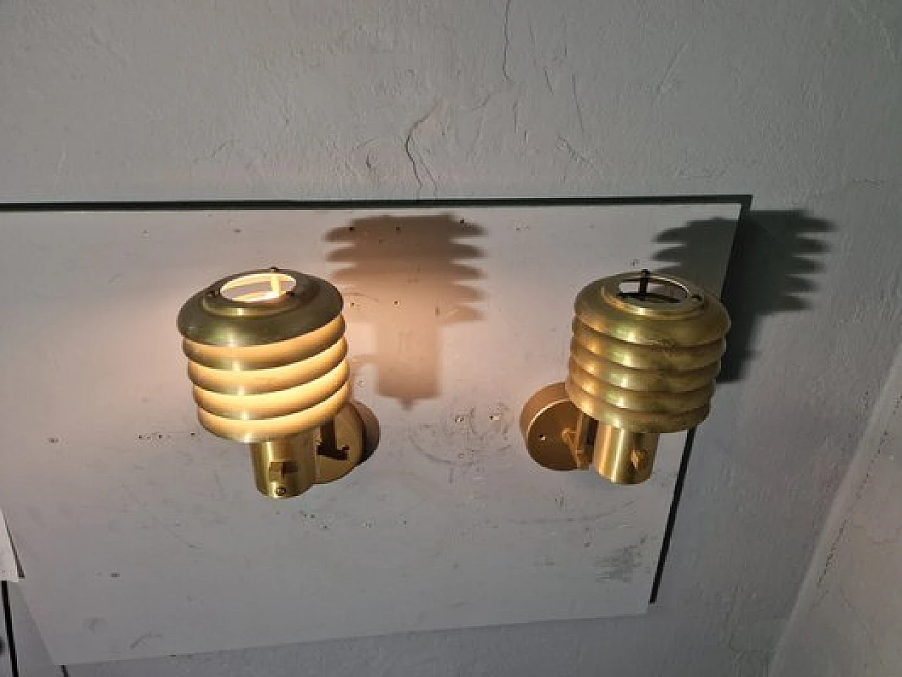 Pair of swedish wall lights in gilded brass, 1970s 5