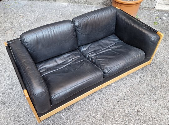 Black leather 920 sofa by Afra & Tobia Scarpa for Cassina, 1970s