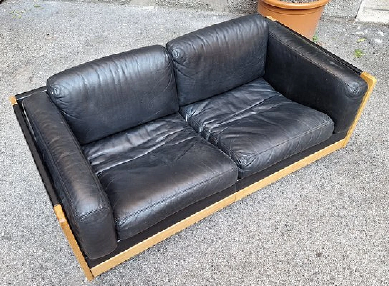 Black leather 920 sofa by Afra & Tobia Scarpa for Cassina, 1970s