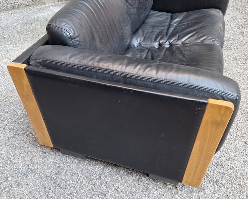 Black leather 920 sofa by Afra & Tobia Scarpa for Cassina, 1970s
