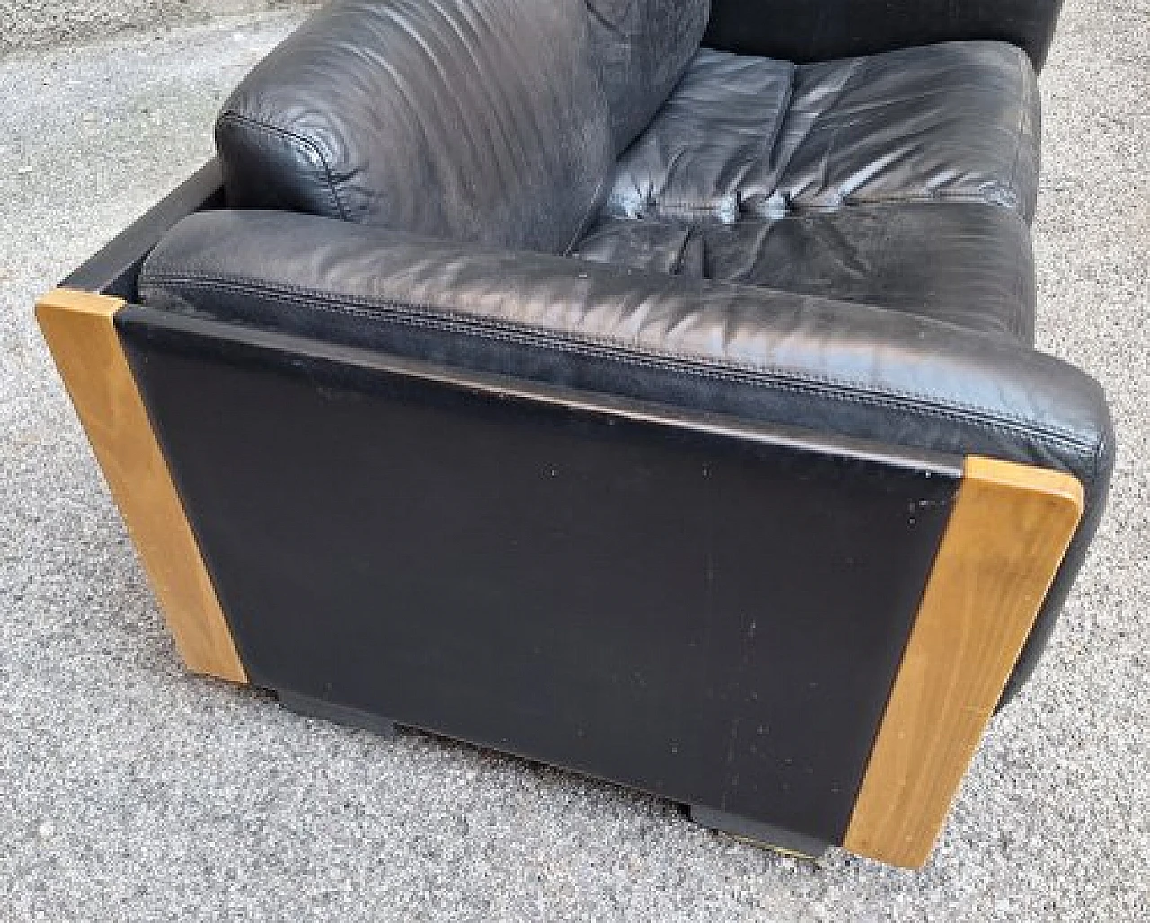Black leather 920 sofa by Afra & Tobia Scarpa for Cassina, 1970s