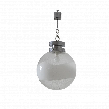 Spherical glass and chromed metal chandelier, 1960s