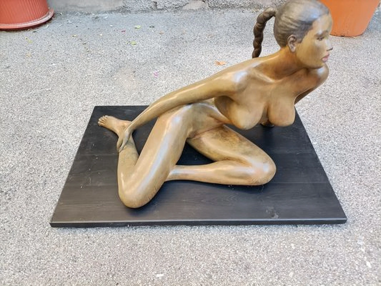 V. De Marchi, Nude of a woman, bronze sculpture on wood, 1980s 6