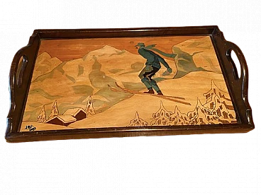 Vassoio Art Déco in legno, anni '20