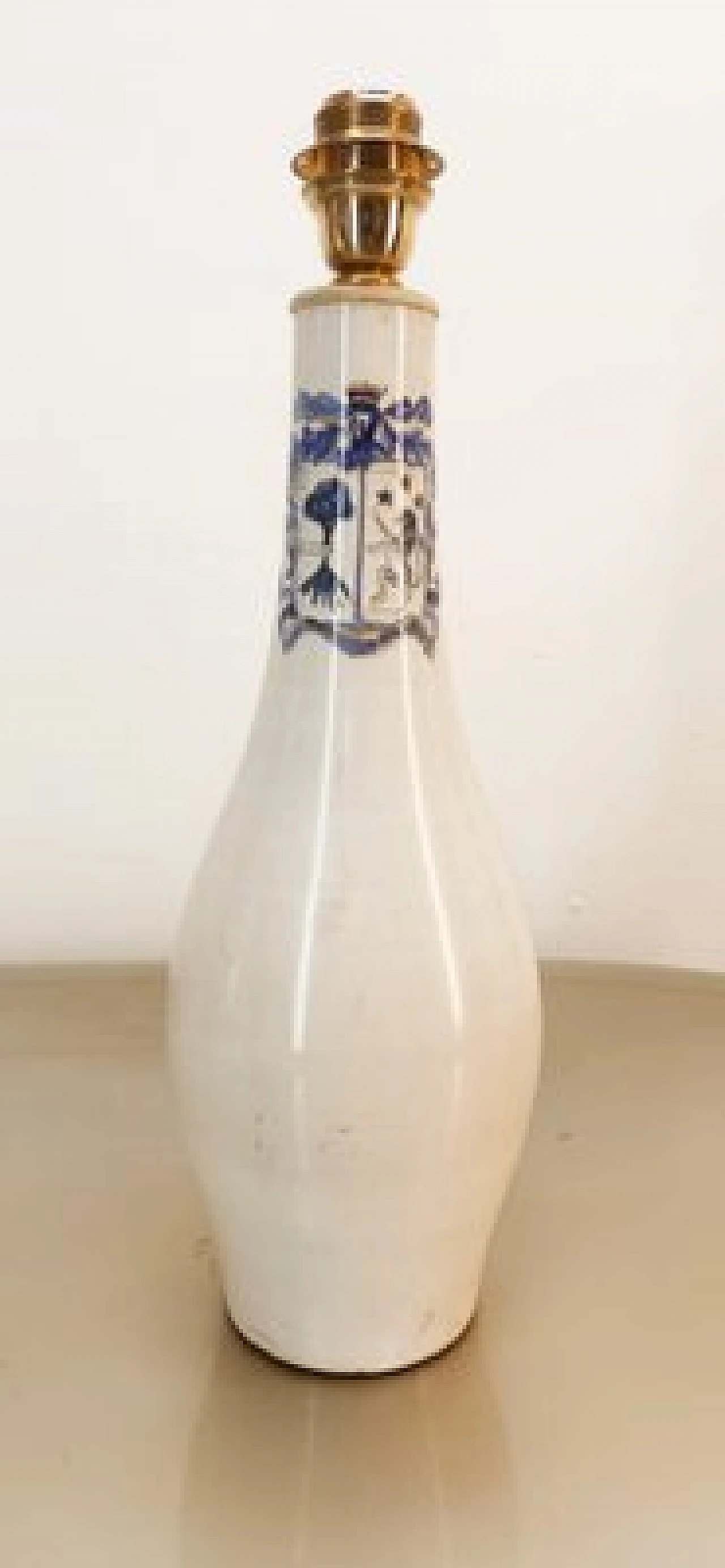 Lampada da tavolo in ceramica con decori blu, anni '80 1