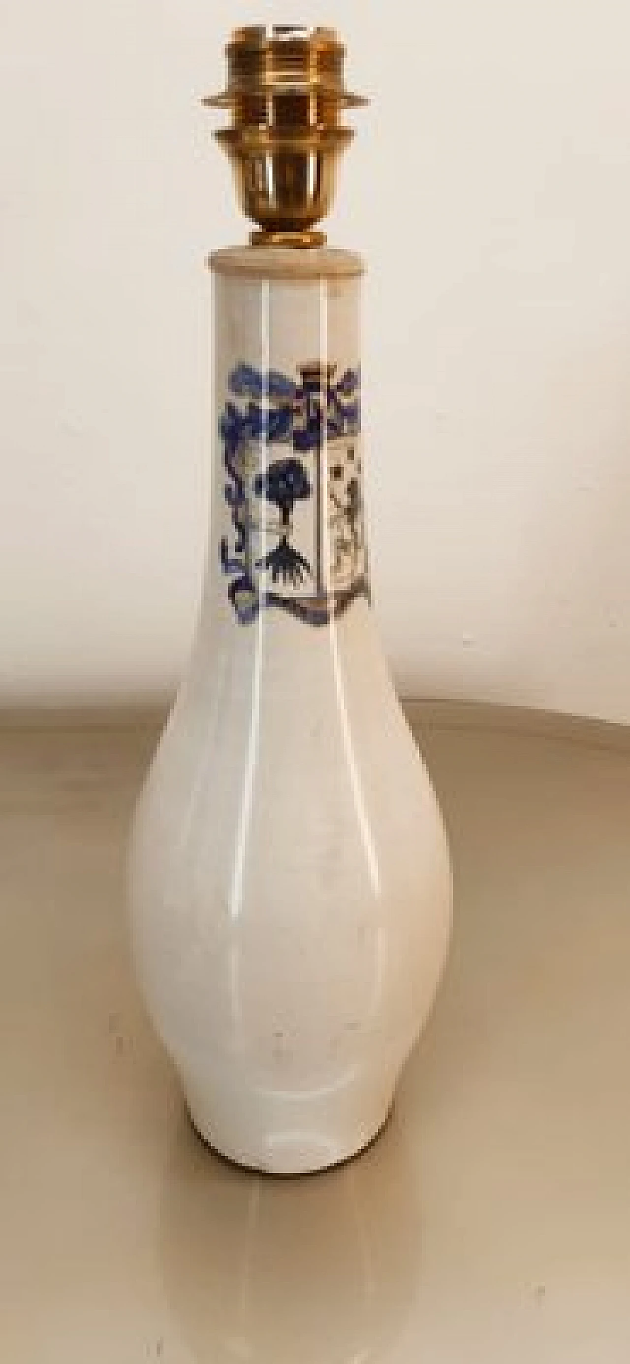 Lampada da tavolo in ceramica con decori blu, anni '80 3