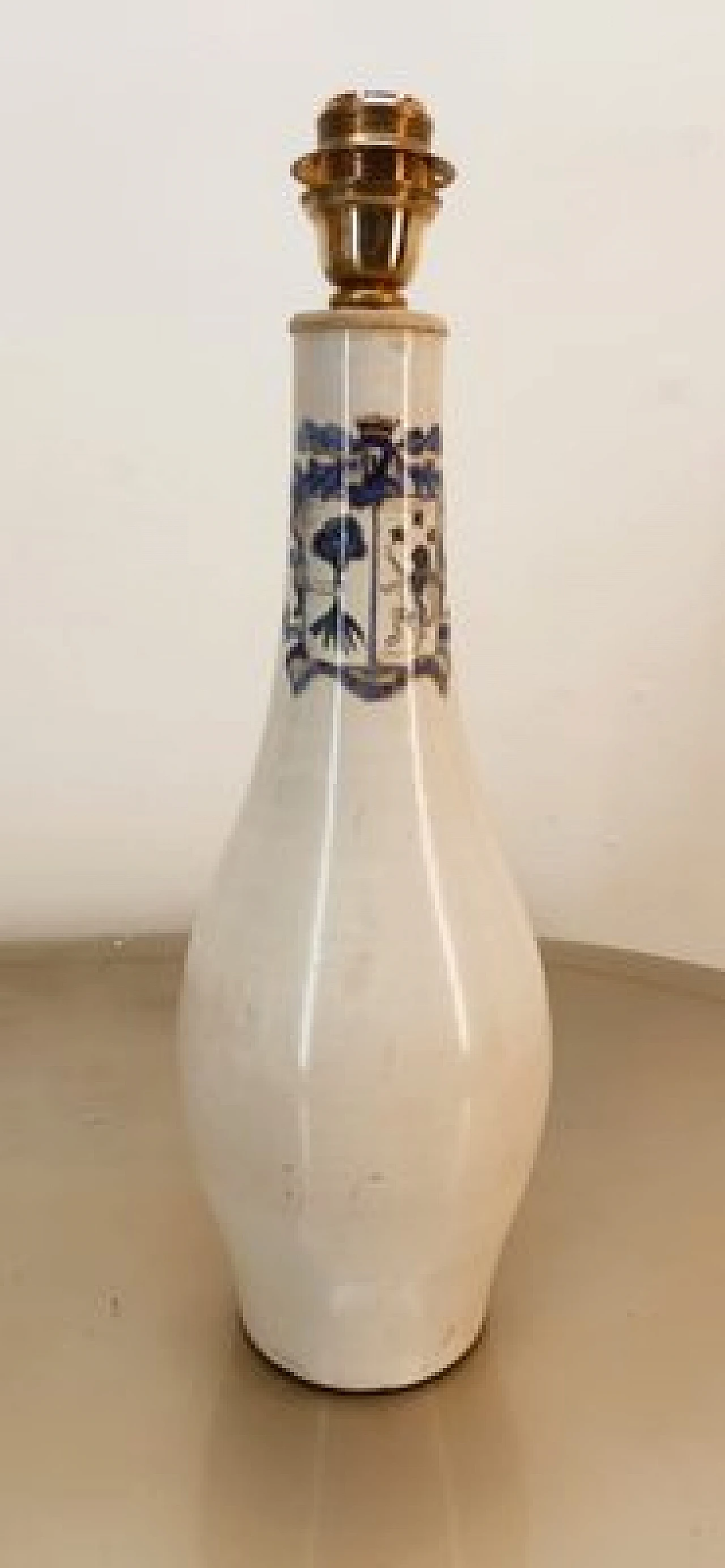 Lampada da tavolo in ceramica con decori blu, anni '80 4