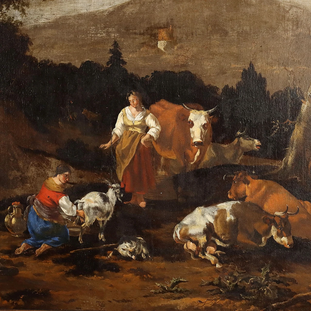 Landscape with milking scene, oil on canvas, second half 17th century 3