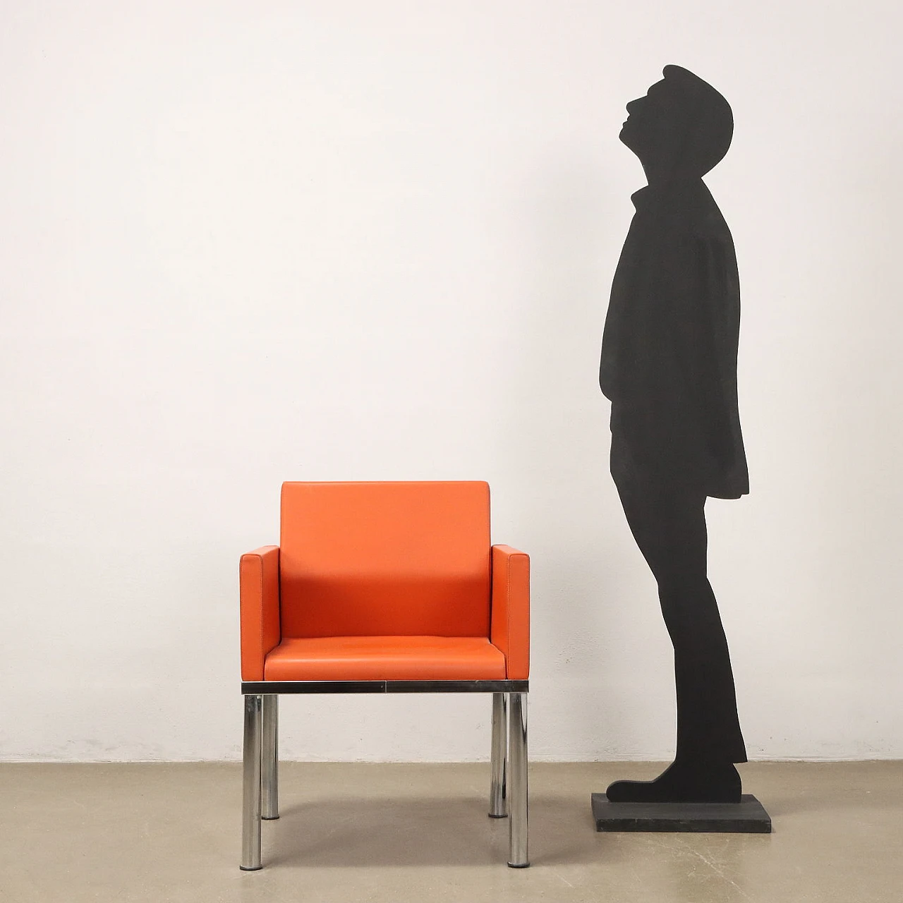Poltrona in pelle arancione e struttura in metallo cromato, anni '90 2