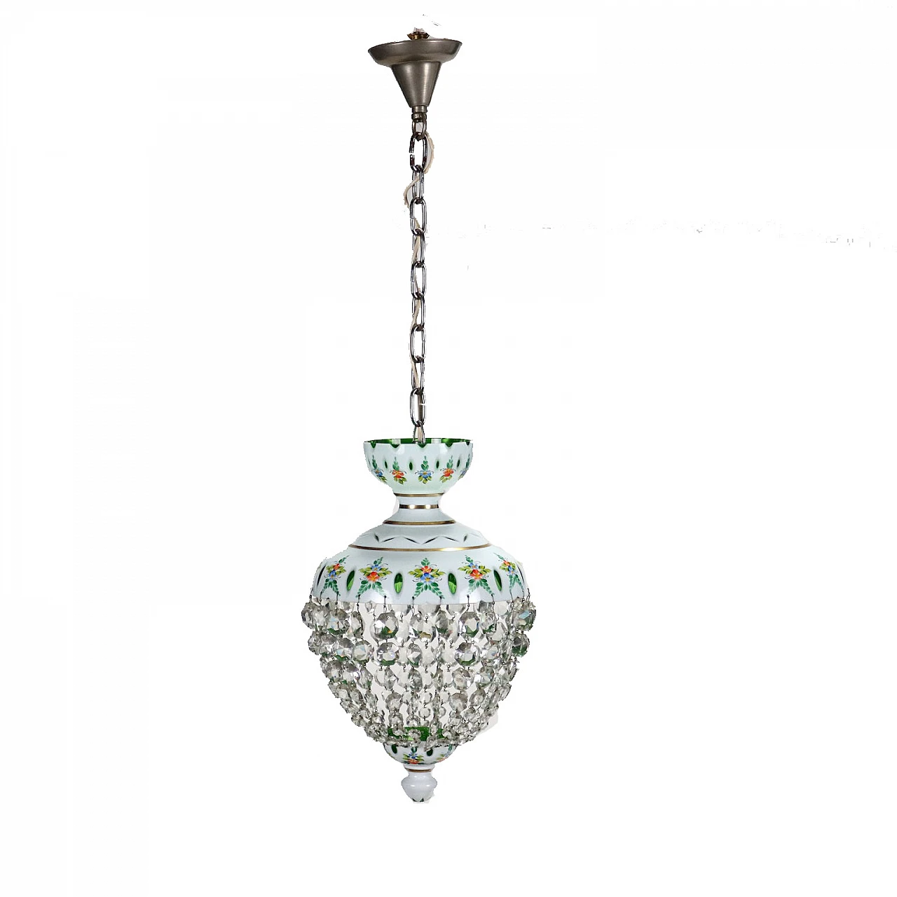 Bohemian glass chandelier with coloured inserts 1
