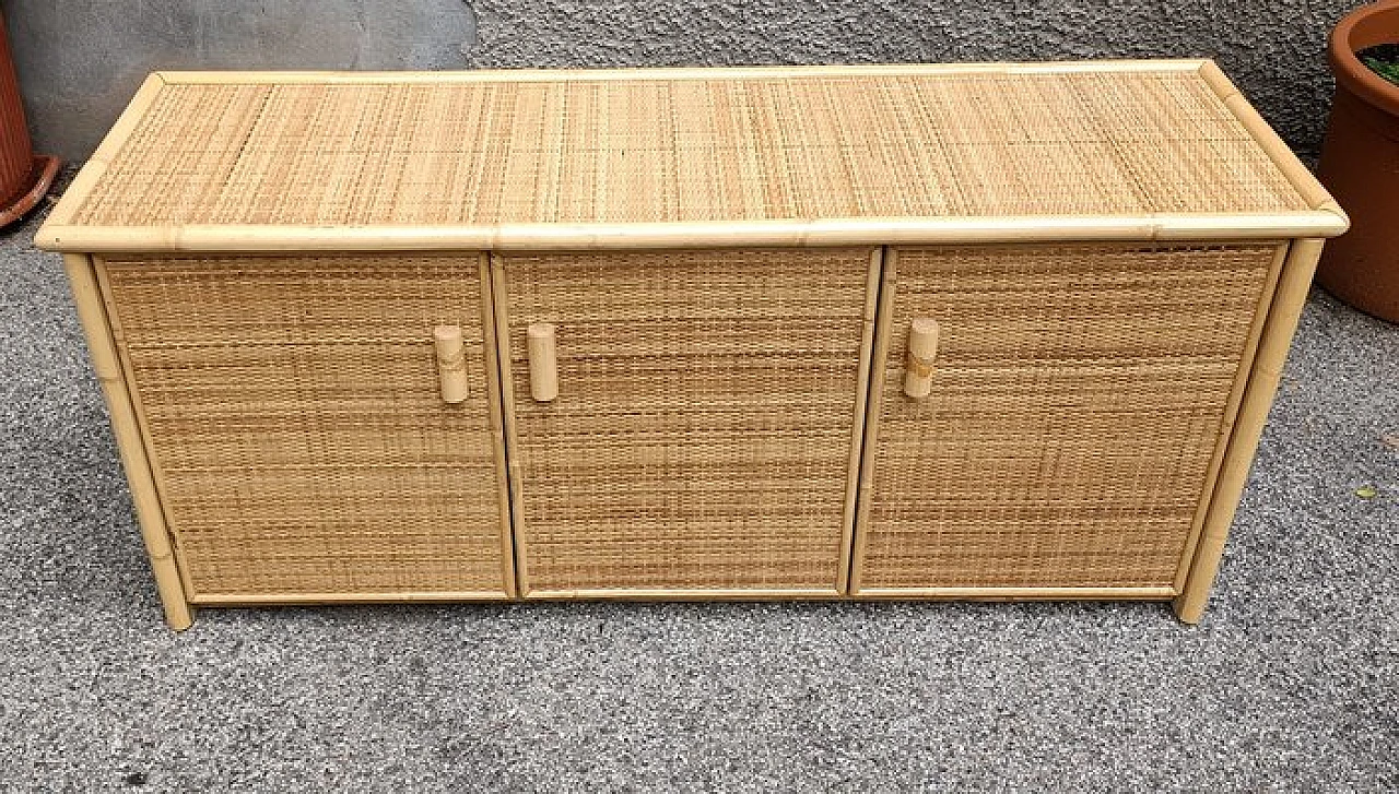 Credenza con tre ante in bambù e vimini di Dal Vera, anni '60 1