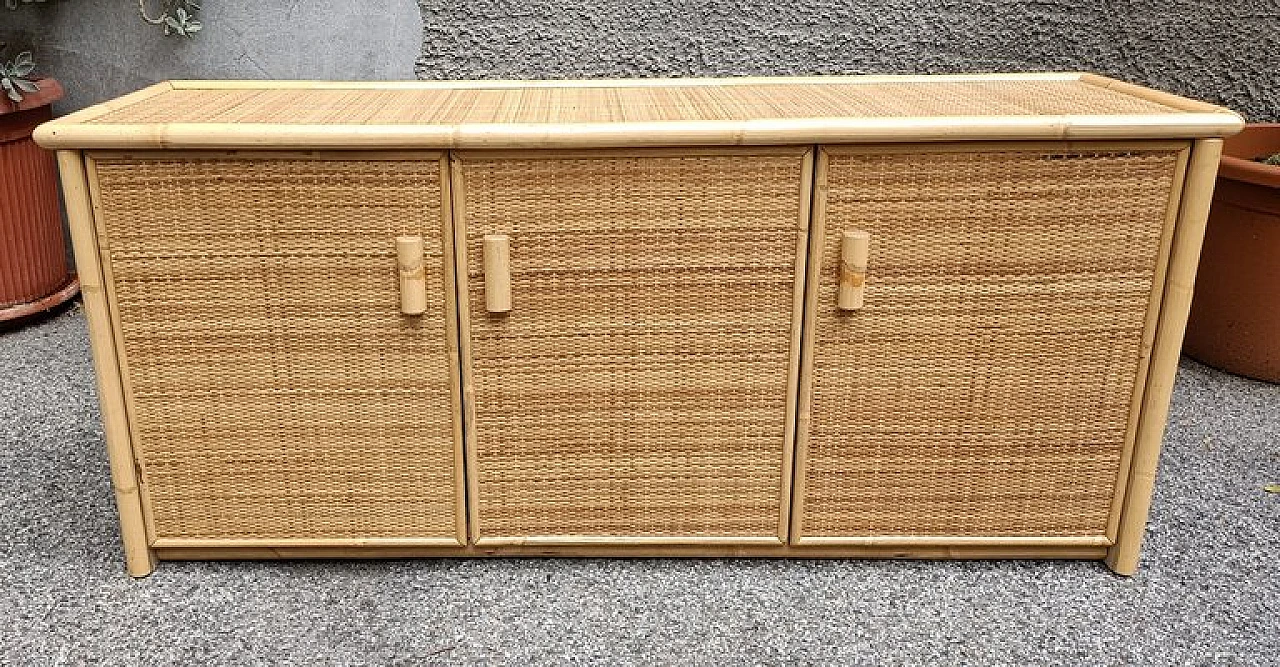 Credenza con tre ante in bambù e vimini di Dal Vera, anni '60 2