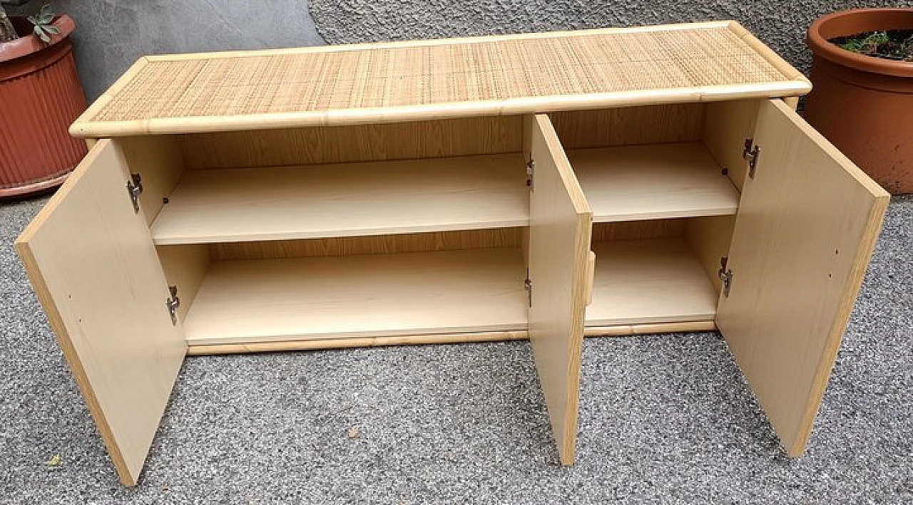 Credenza con tre ante in bambù e vimini di Dal Vera, anni '60 3