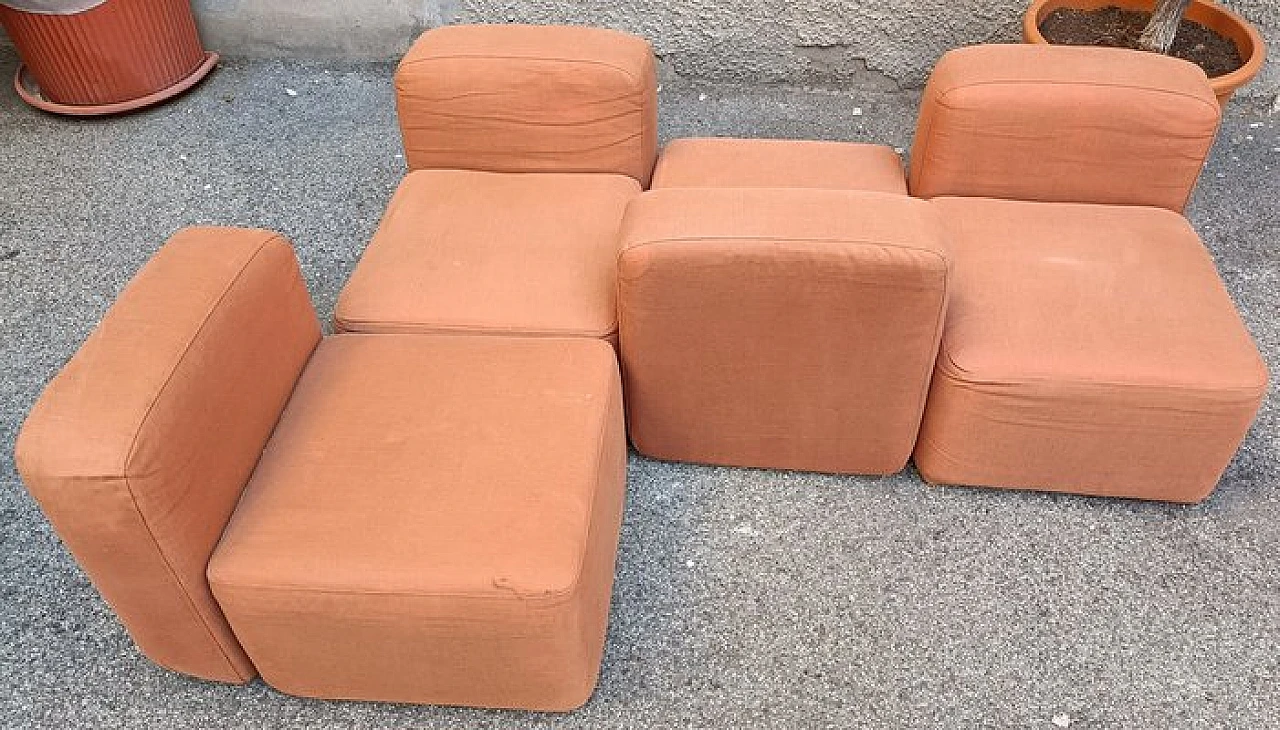 Divano modulare in tessuto arancione, ferro e poliuretano, anni '70 2