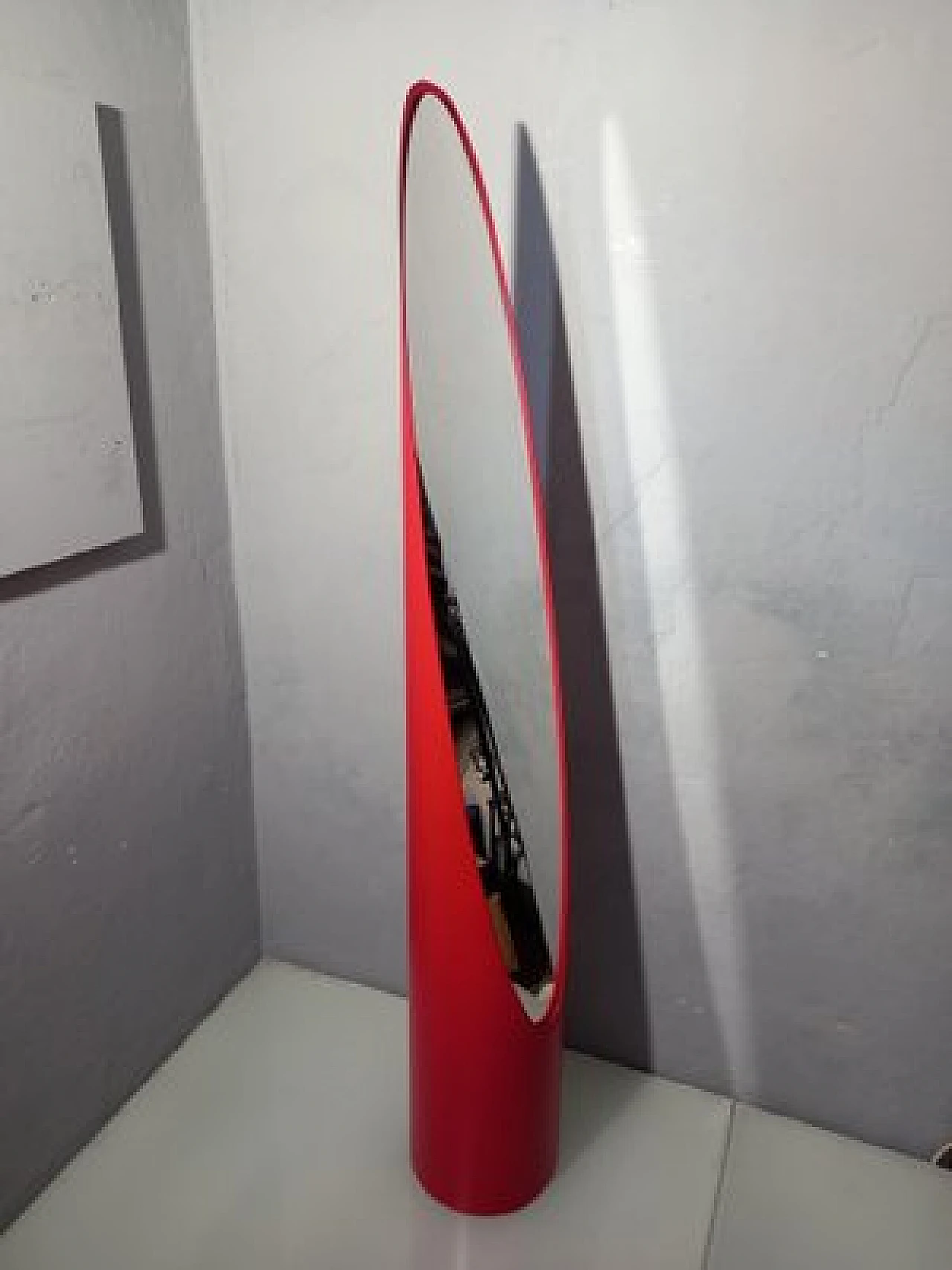 Unghia floor mirror in wood and red pvc, 2000s 1
