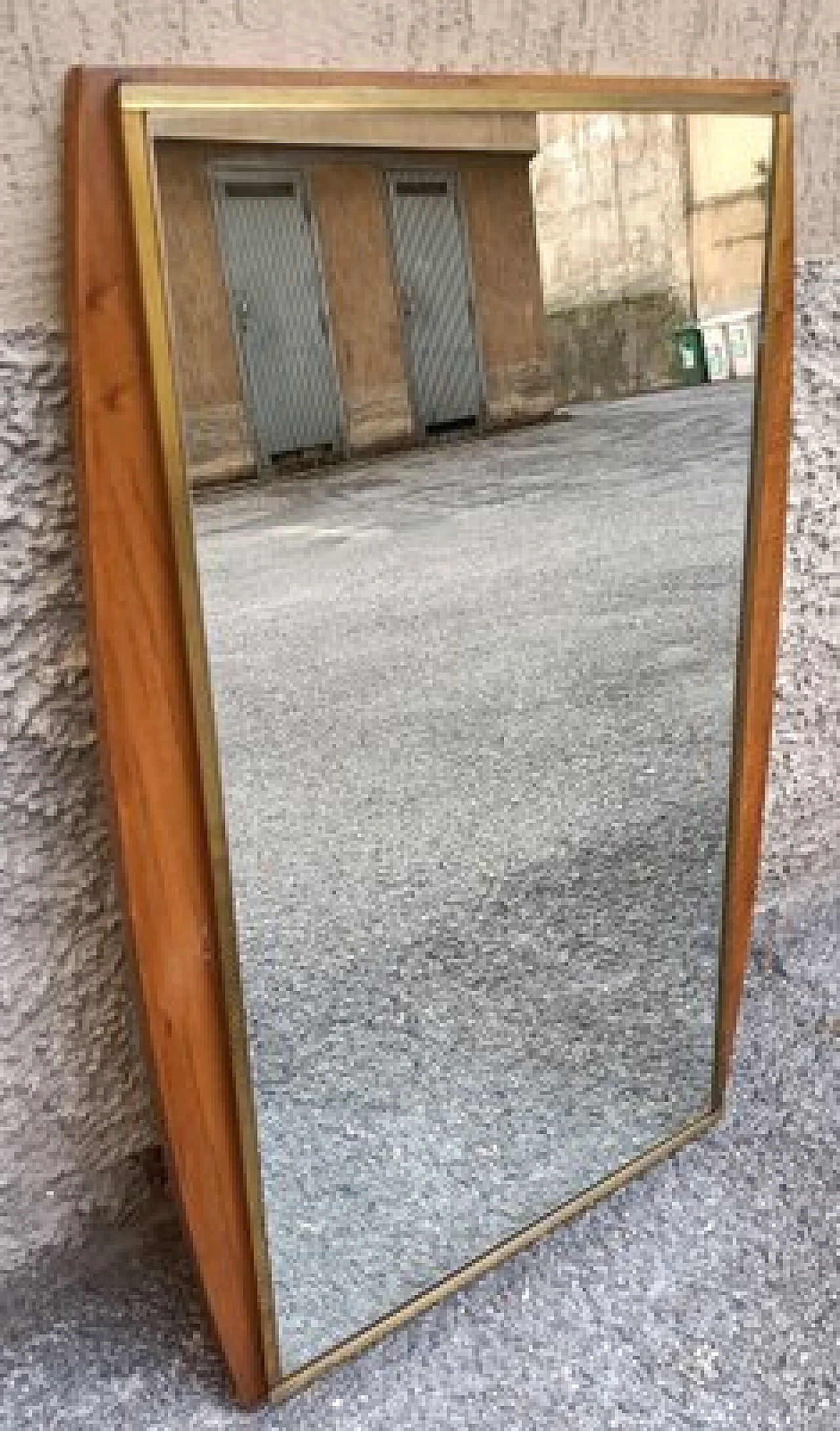 Mirror with rectangular wood & brass frame, 1960s 2