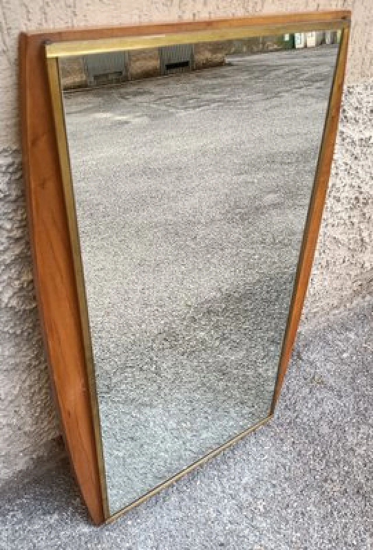 Mirror with rectangular wood & brass frame, 1960s 3