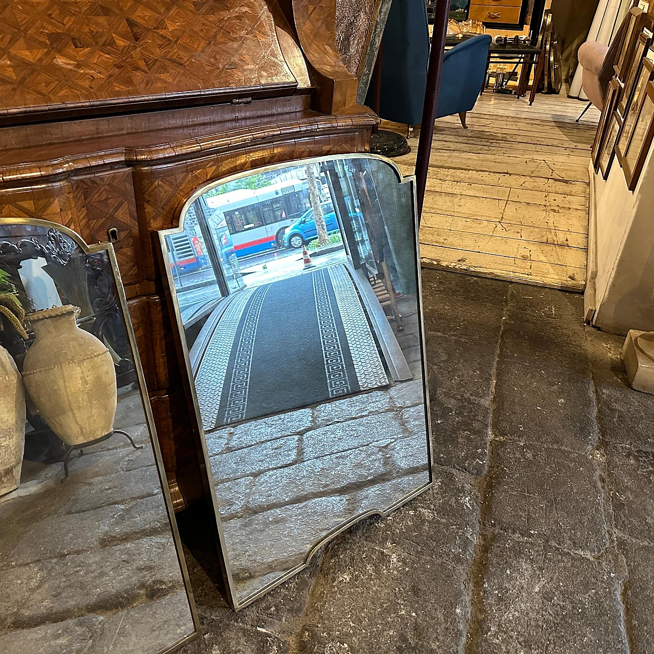Pair of brass mirrors in the style of Gio Ponti, 1950s 2