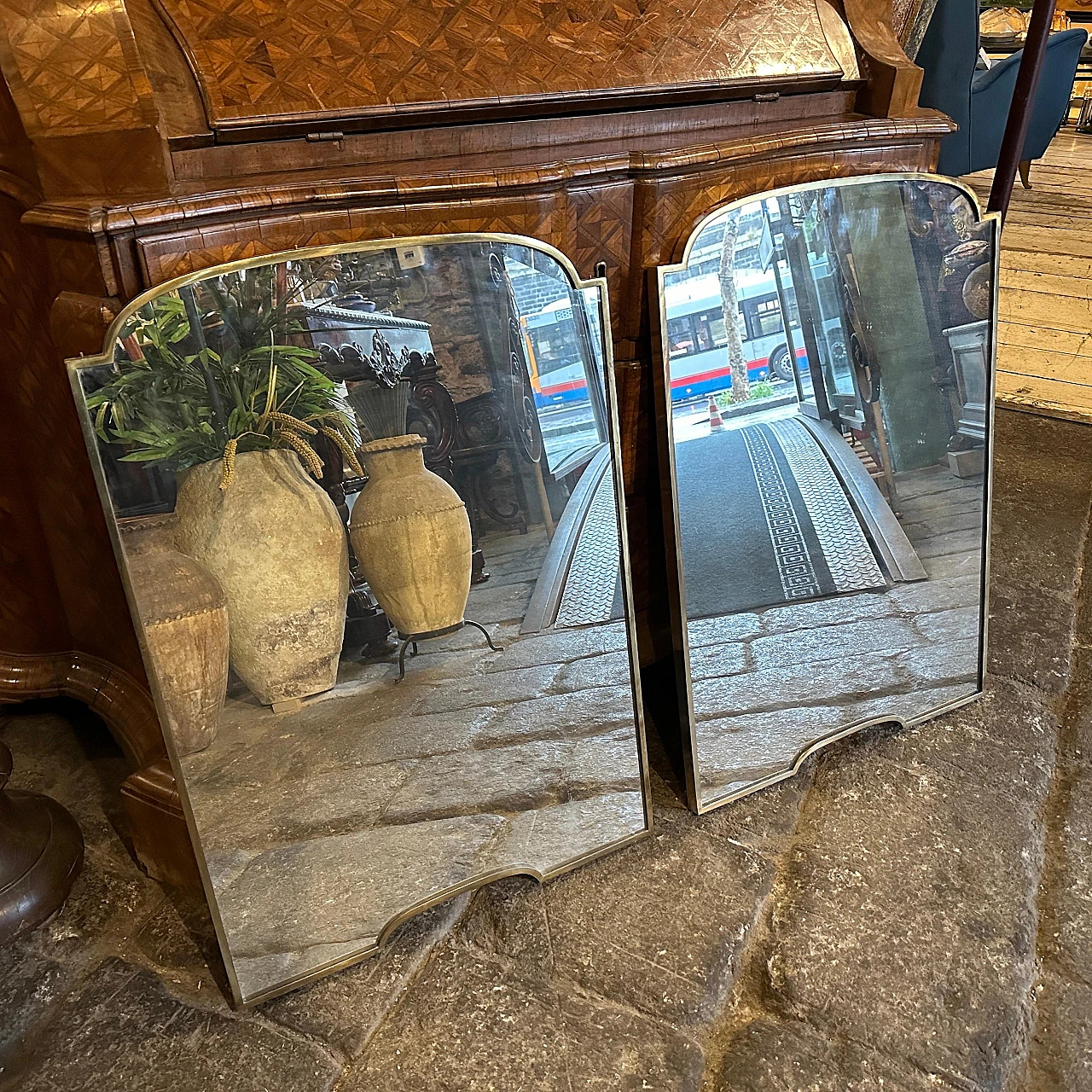 Pair of brass mirrors in the style of Gio Ponti, 1950s 5