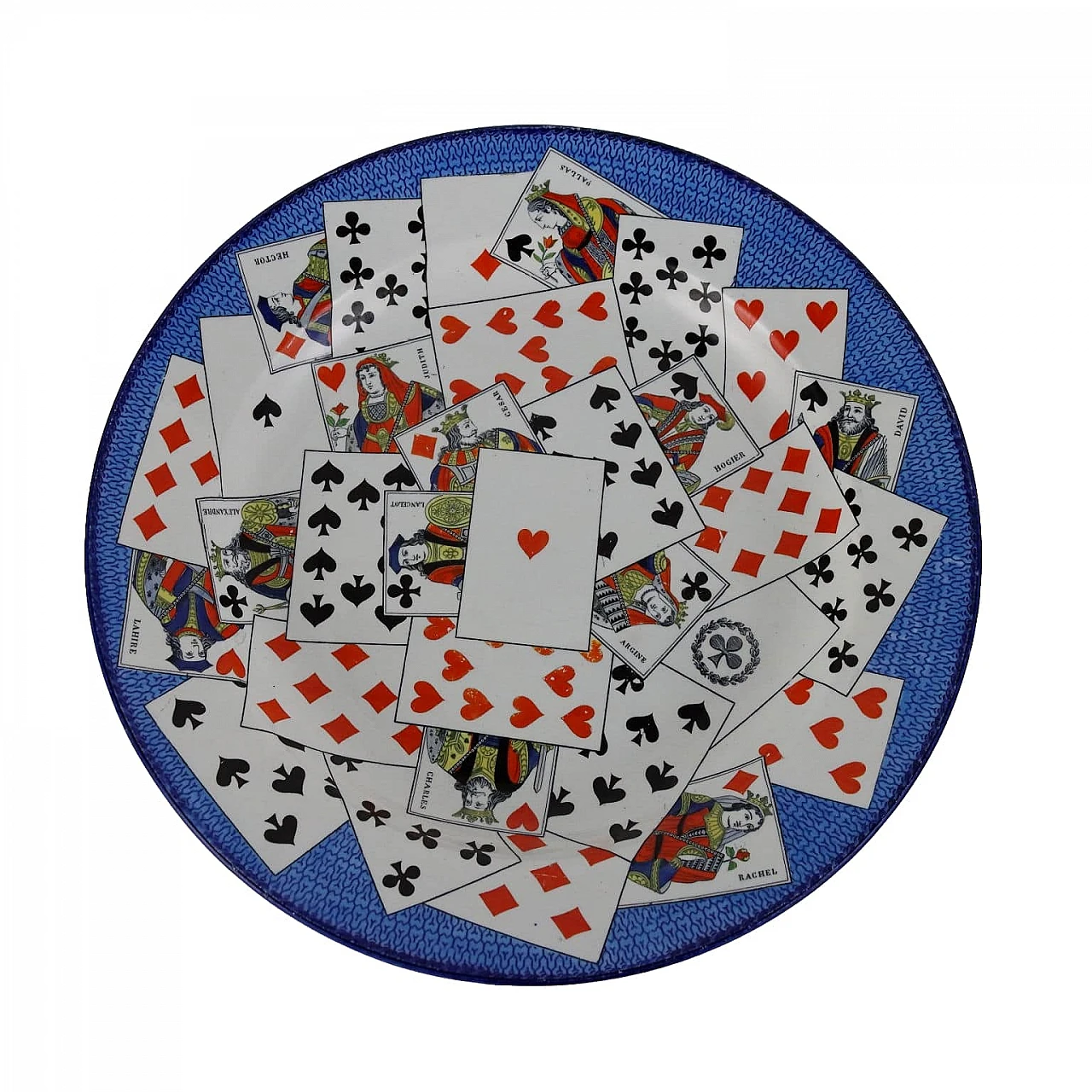 Piatto in porcellana con carte da gioco di Creil et Montereau, fine '800 1