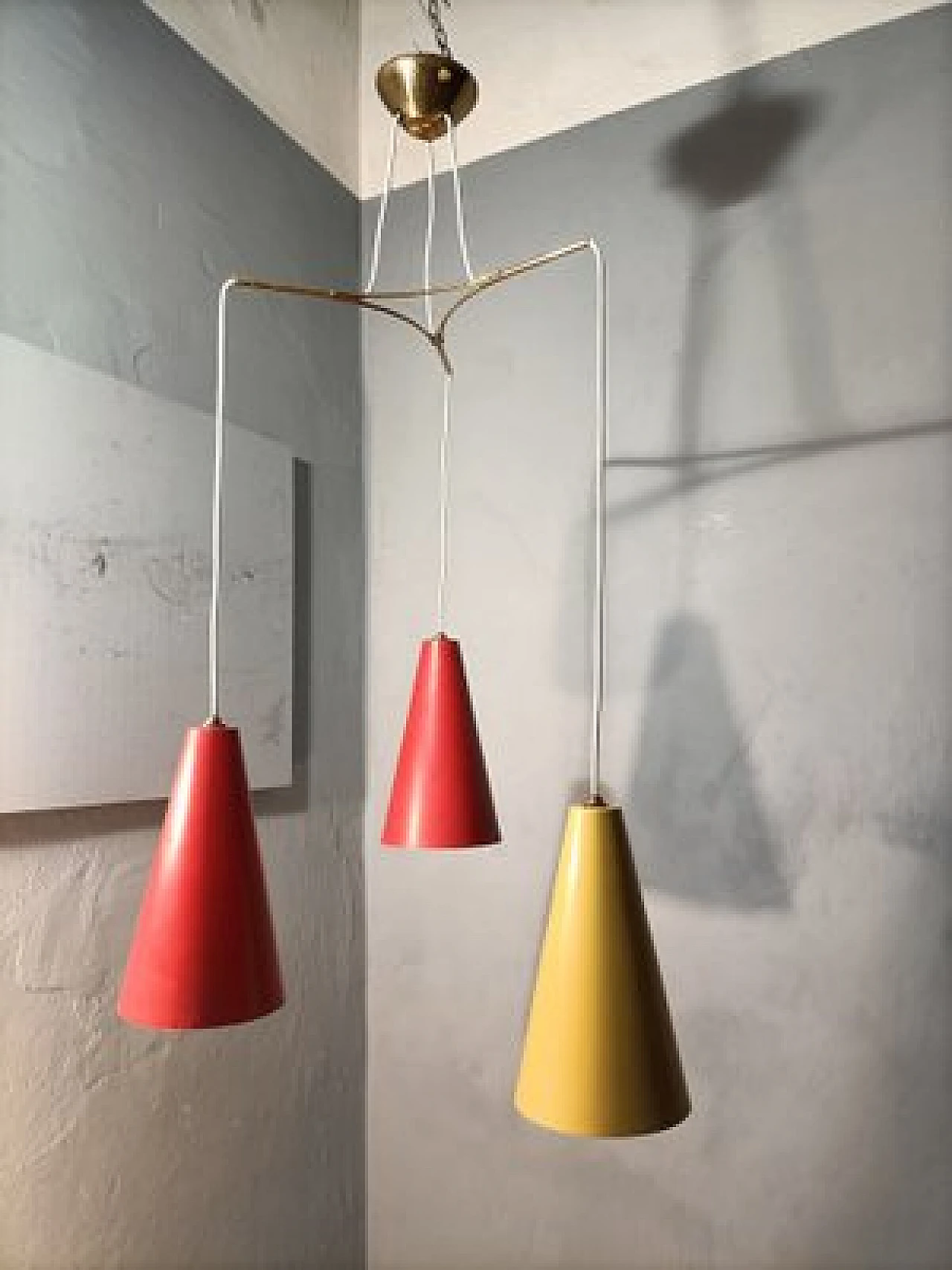 Three-colour chandelier by Stilnovo, 1950s 3