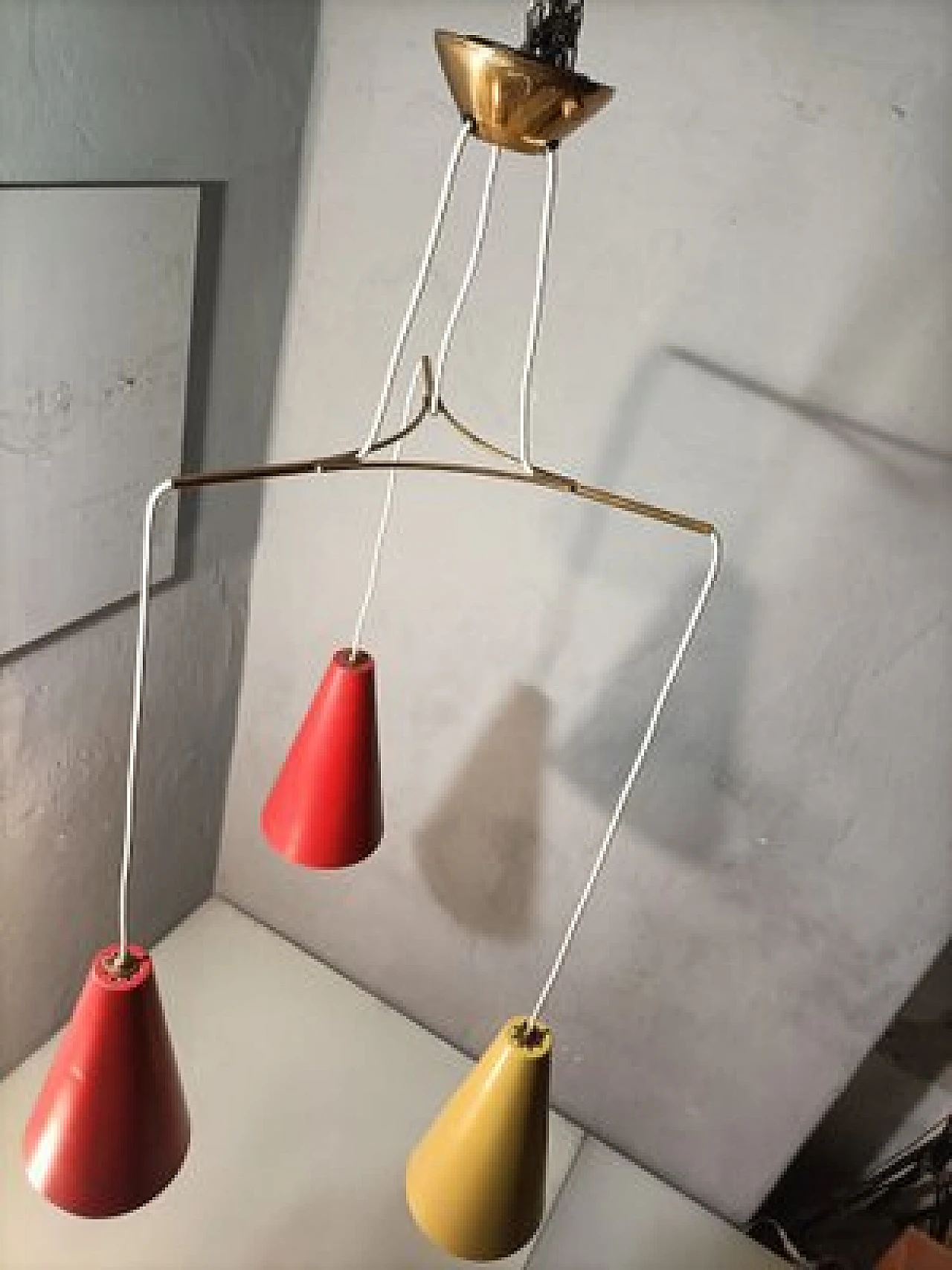 Three-colour chandelier by Stilnovo, 1950s 4