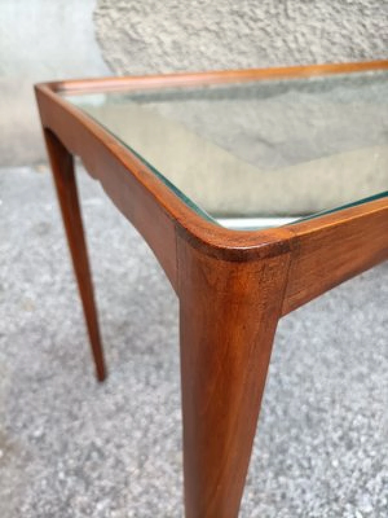 Rectangular side table with wood structure & glass top, 1950s 4