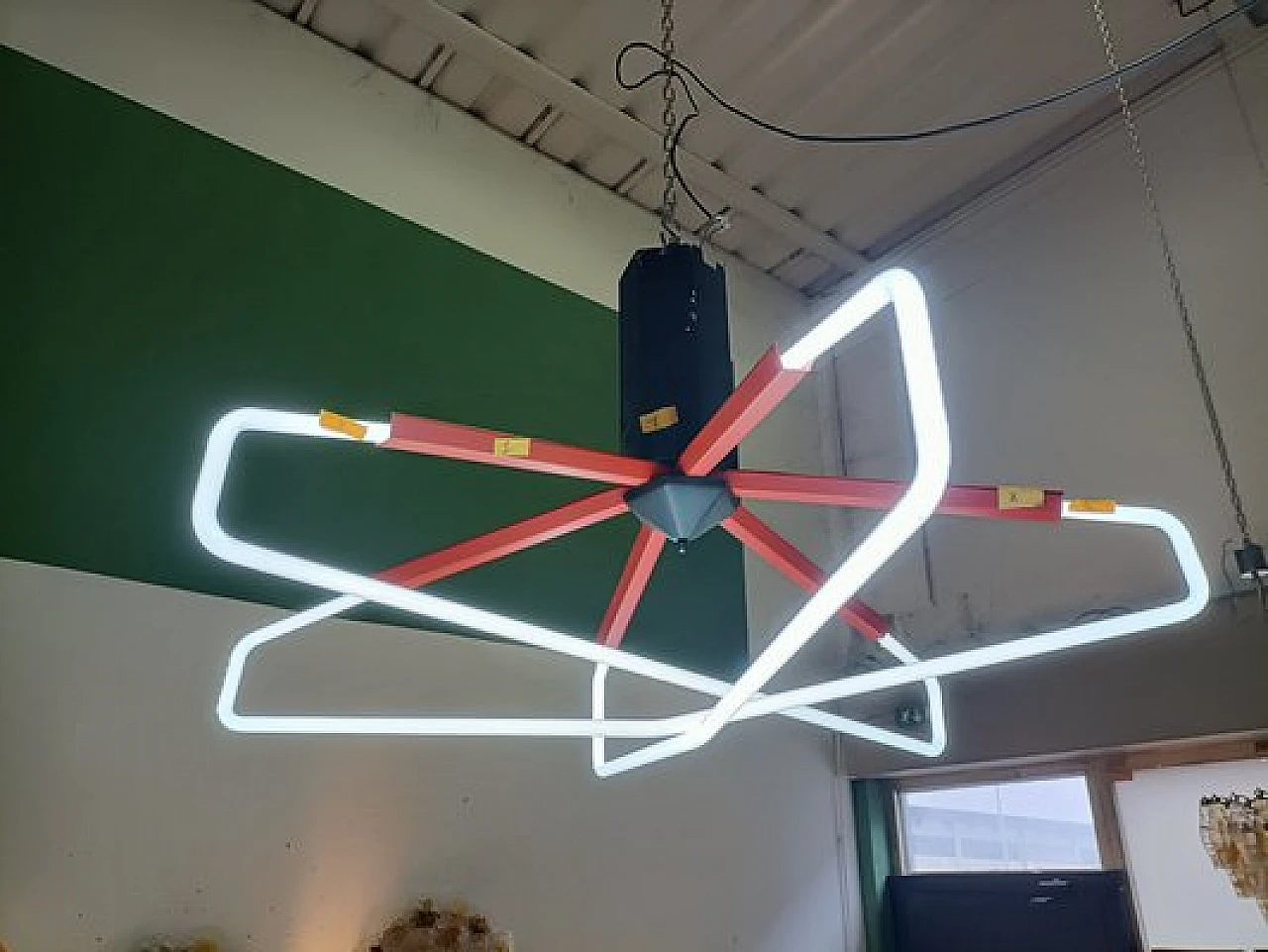 Lampadario al neon in ferro e plastica, anni '70 4