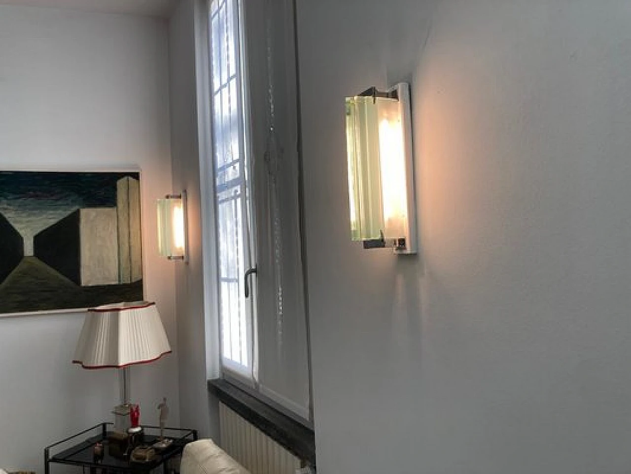 Coppia di Appliques in metallo e vetro di Fontana Arte, anni '40 7