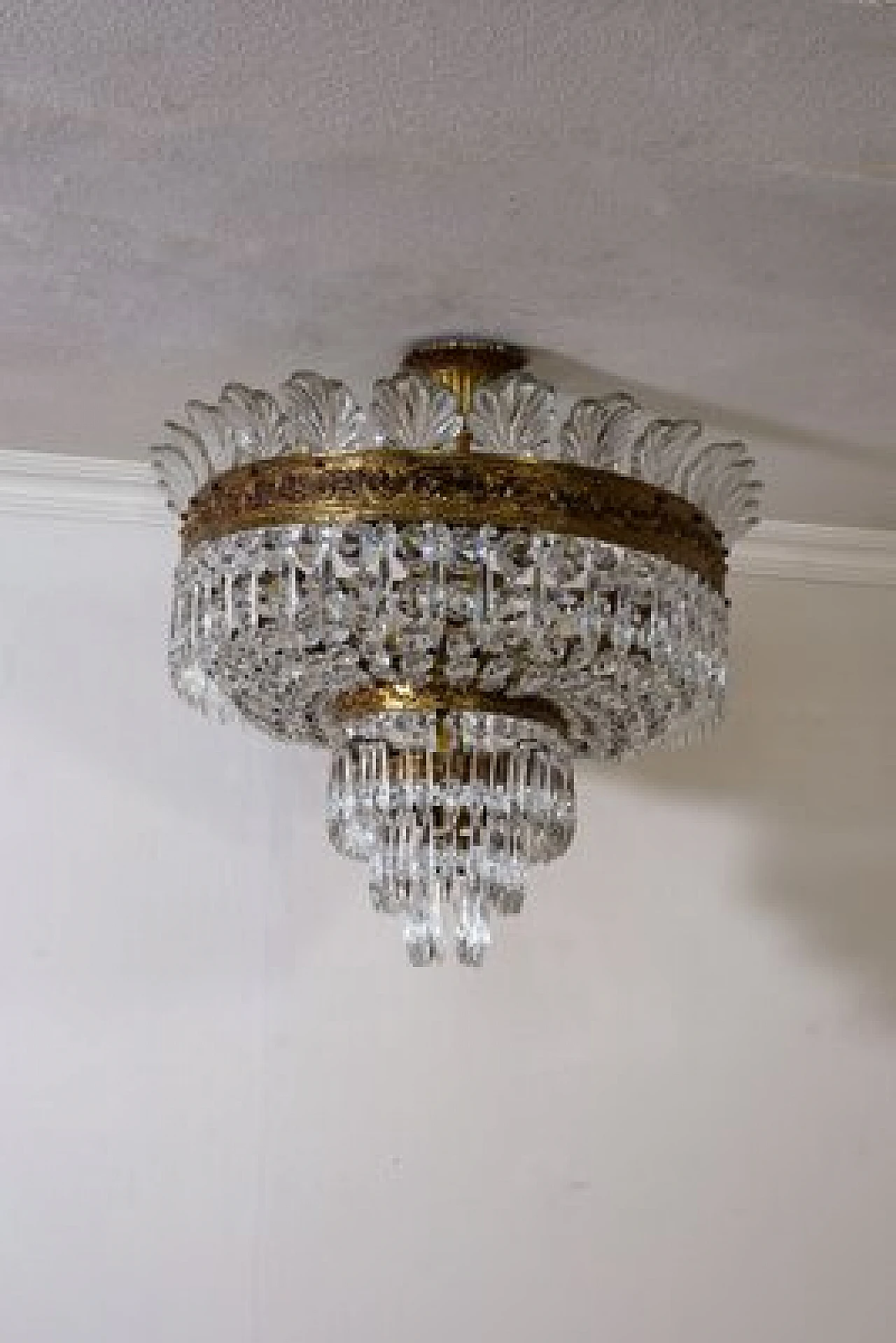 Empire-style oval crystal ceiling lamp, 1930s 3