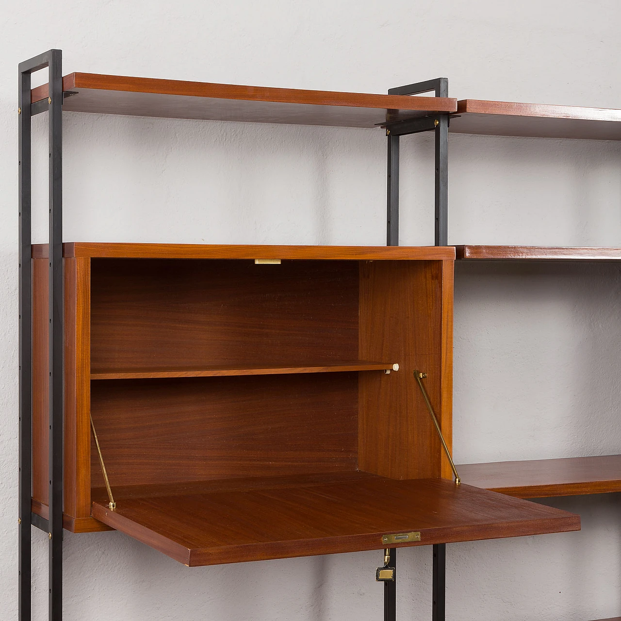 Teak veneered wood and metal bookcase, 1970s 15