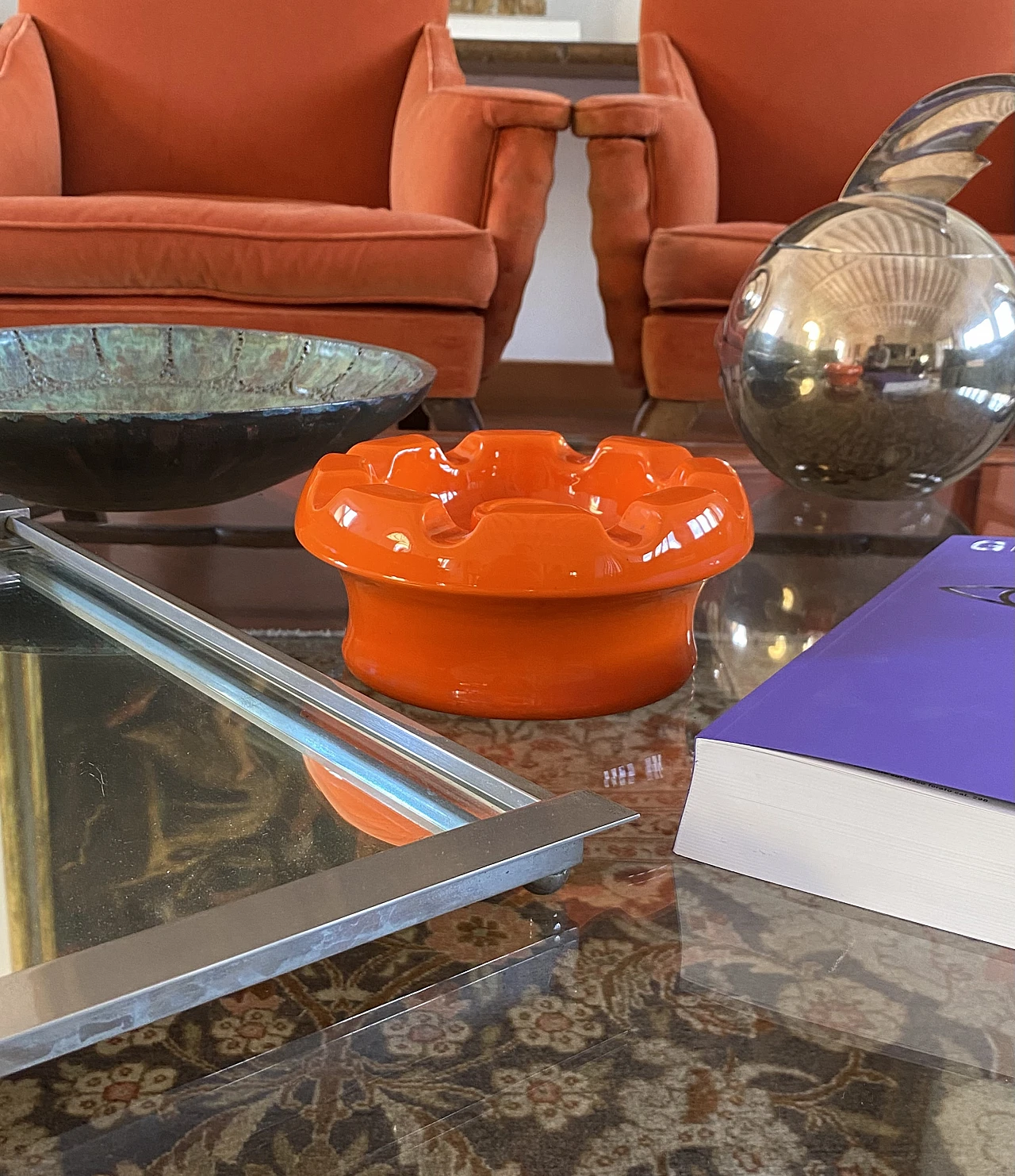 Posacenere in ceramica arancione di Pino Spagnolo per Sicart, anni '70 5