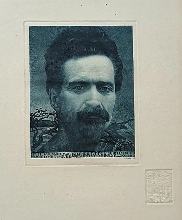 Luigi Bonazza, Ritratto di Cesare Battisti, acquaforte, 1916