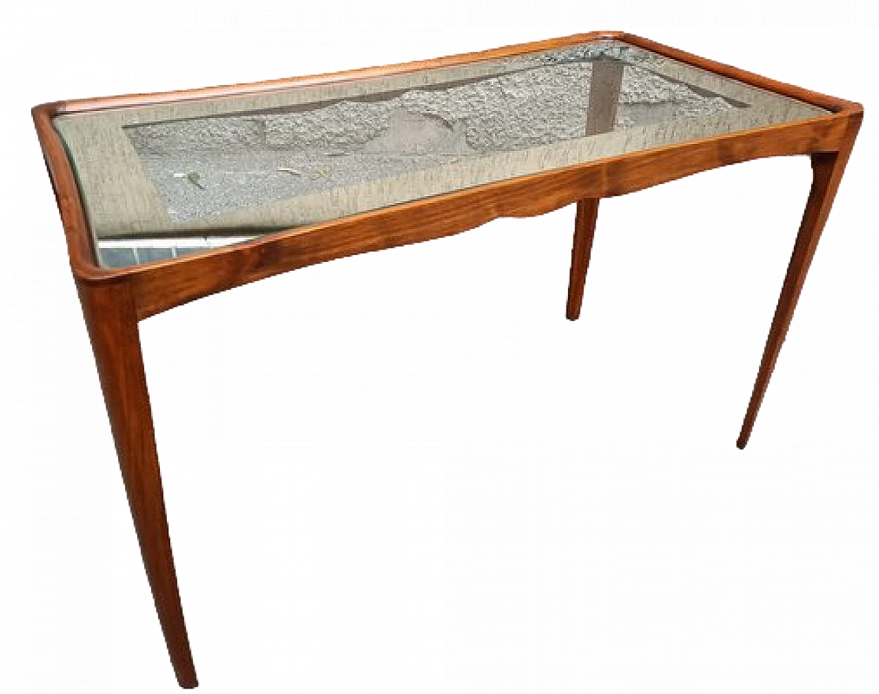Rectangular side table with wood structure & glass top, 1950s 5
