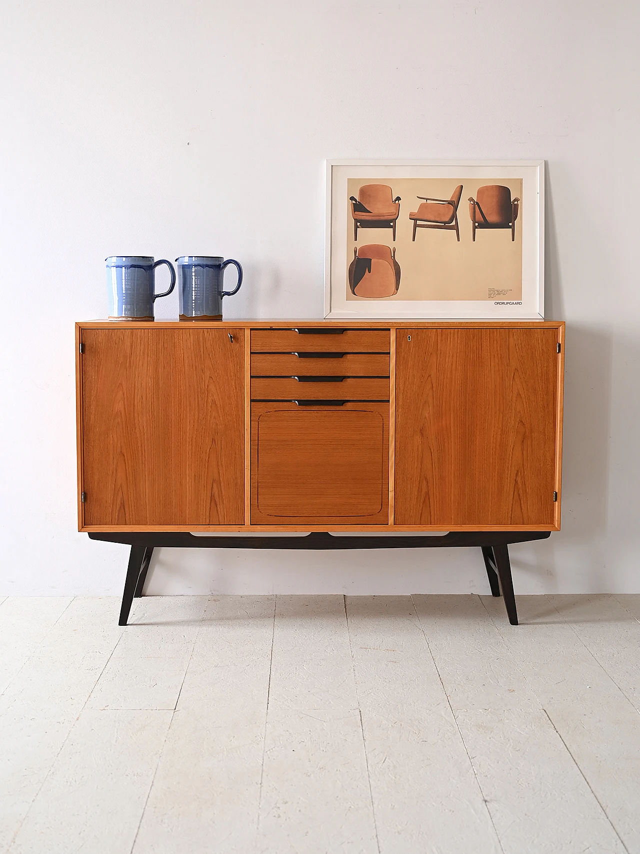 Scandinavian teak sideboard with black details, 1960s 1
