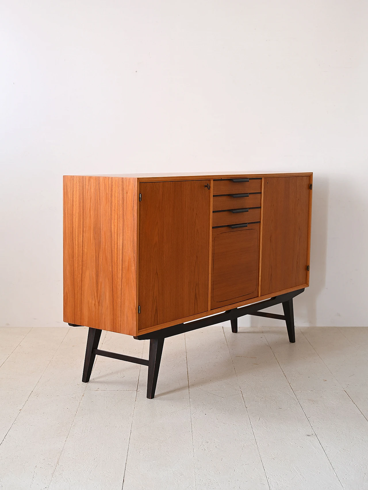 Scandinavian teak sideboard with black details, 1960s 4